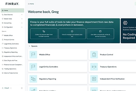 Financial software dashboard showing modules and features